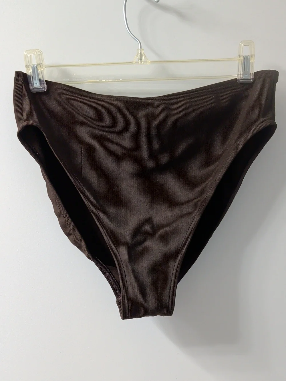 Ribbed knit High-Cut Bikini Bottom - Chocolate Brown